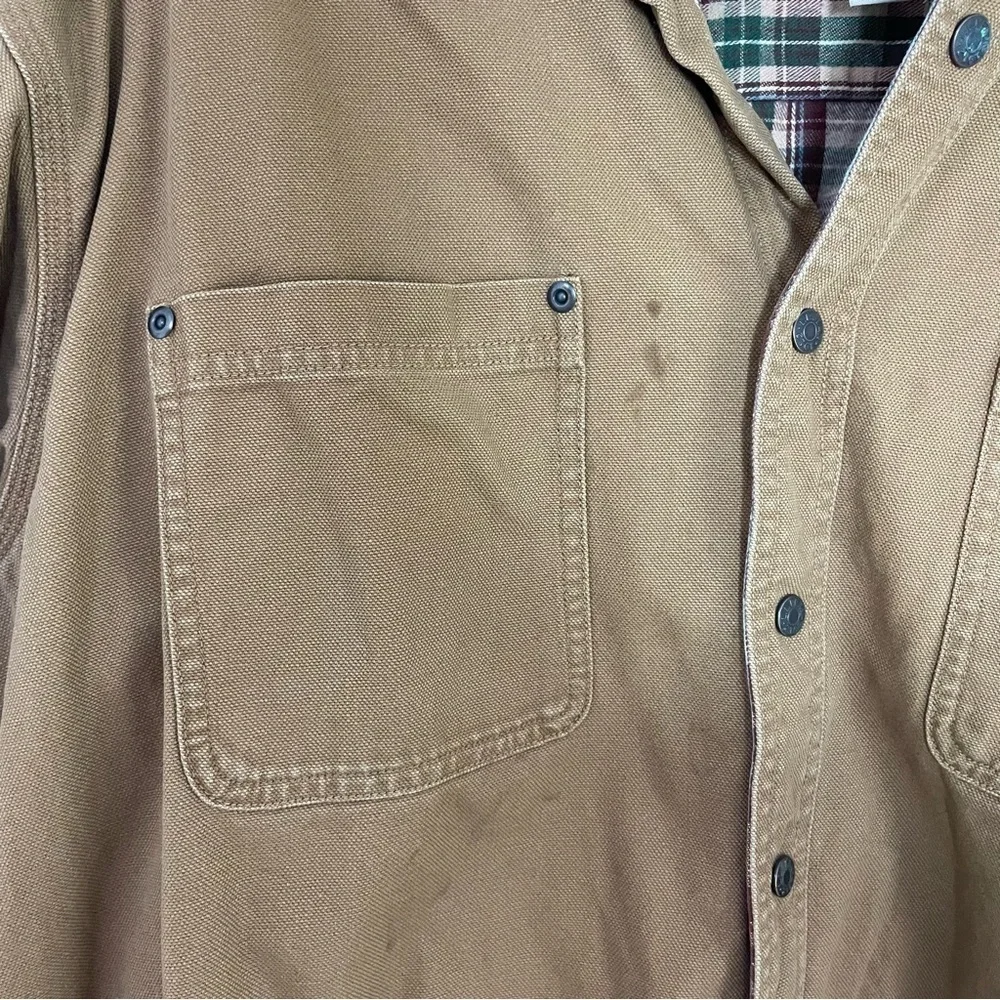 [L.L. Bean] Men's Tan Flannel Interior Workwear Snap Button Barn Jacket